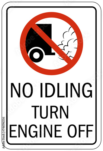 No idling warning sign and labels turn engine off