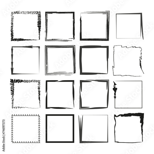 Hand drawn frame set. Creative square borders. Vector illustration. EPS 10.