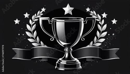 Flat Style Trophy Cup with Stars and Ribbon Banner