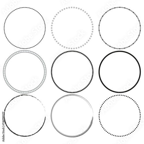 Circle borders collection. Geometric round frames. Minimalist design. Vector illustration. EPS 10.