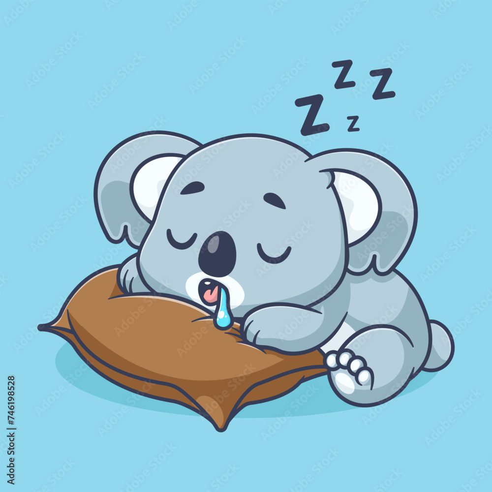 Cute koala sleeping with pillow cartoon vector icon illustration. animal nature icon concept isolated vector flat cartoon style Cute koala sleeping with pillow cartoon vector icon illustration. animal nature icon concept isolated vector flat cartoon style