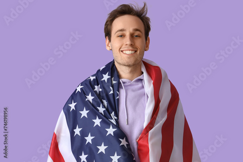 Young man with USA flag on ...