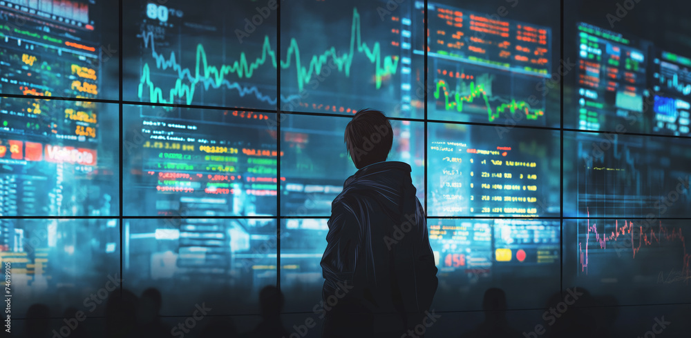 Financial Enthusiast Gazing at Global Market Exchange Displays