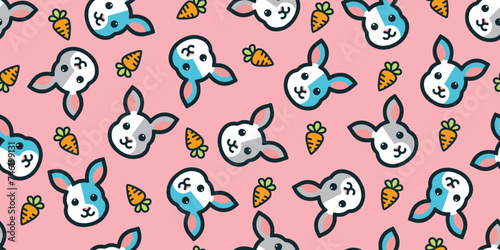 Rabbits illustration background. Seamless pattern. Vector. ウサギのイラストパターン 