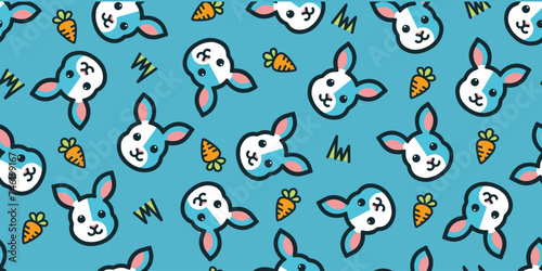 Rabbits illustration background. Seamless pattern. Vector.                                      