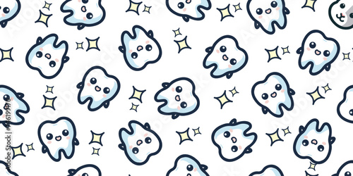 Cute Tooth and Sparkle Seamless Pattern.Vector.キュートな歯とキラキラのシームレスパターン