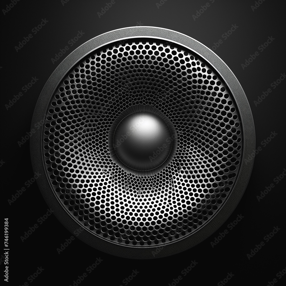 a circular shape black speaker, isolated on black background