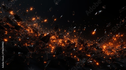 Fire buckets particles over black background