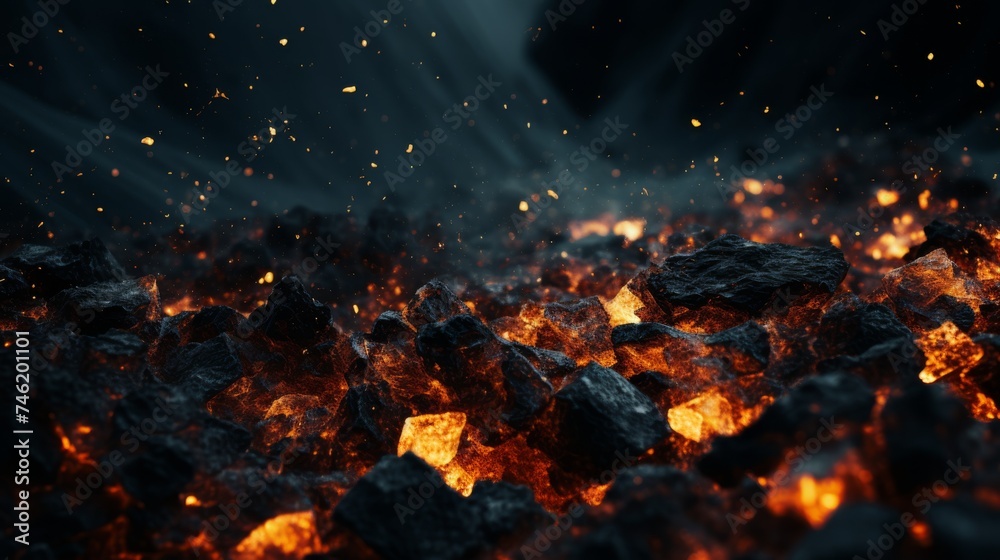 Fire buckets particles over black background