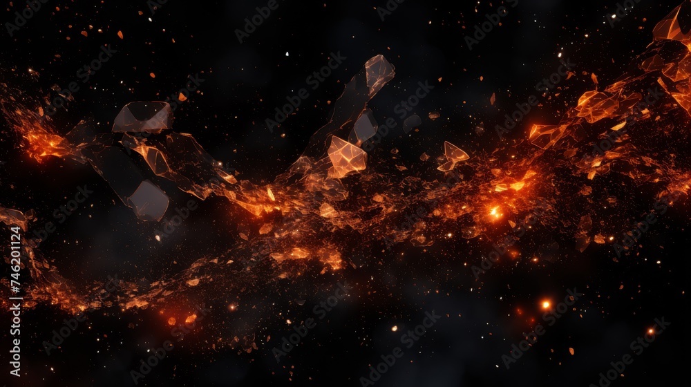 Fire buckets particles over black background