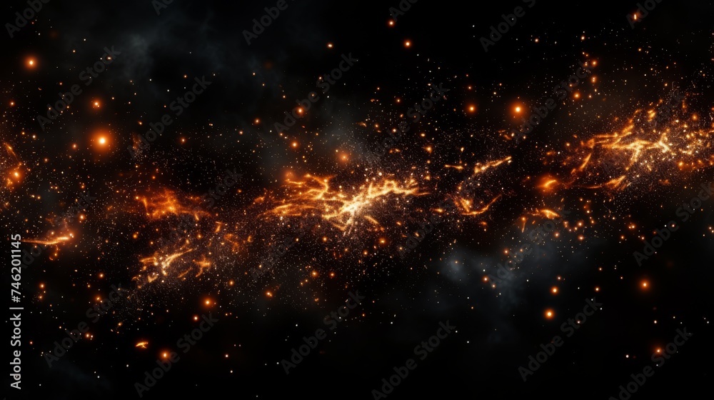 Fire buckets particles over black background