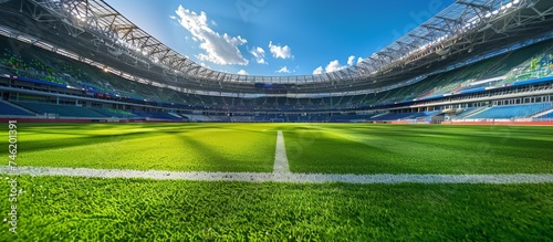 Football on the playing field in stadium