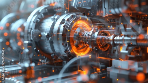 A conceptual visualization of a high-precision CNC machine tool, with emphasis on its mechanical precision and engineering excellence. Abstract background to highlight the machine, AI Generative