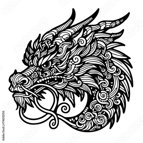 Dragon head - coloring book for adults and children, detailed, antistress