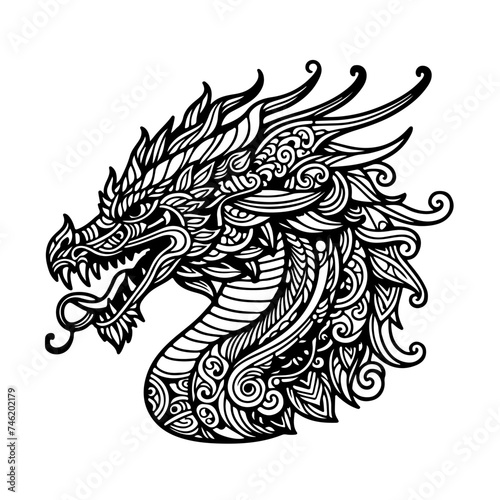 Dragon head - coloring book for adults and children, detailed, antistress