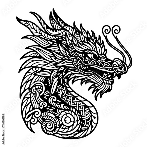 Dragon head - coloring book for adults and children, detailed, antistress
