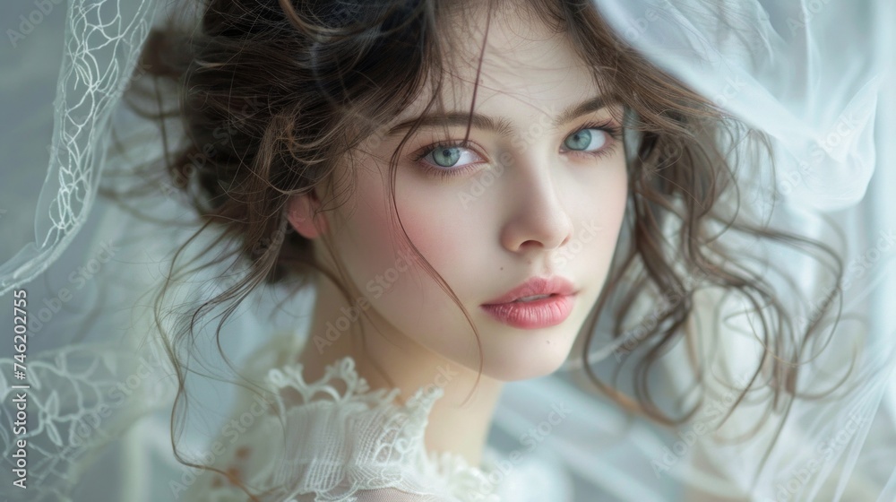 Delicate touch, young woman's portrait, isolated elegance on white, high-resolution, serene beauty highlighted, soft natural light AI Generative Delicate touch, young woman's portrait, isolated elegance on white, high-resolution, serene beauty highlighted, soft natural light AI Generative