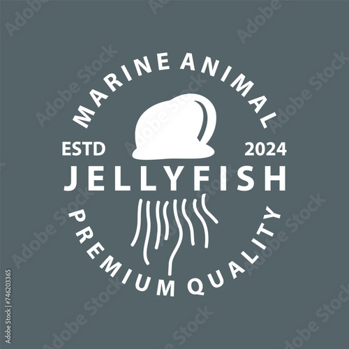 Jellyfish logo sea animal design with product brand inspiration simple minimalist line vector template photo