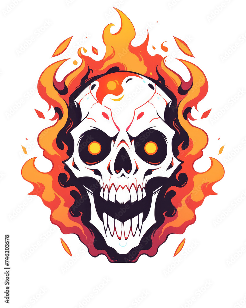 Fototapeta premium T-shirt design, angry fire skull monster character isolated on transparent background. PNG file, Generative AI image