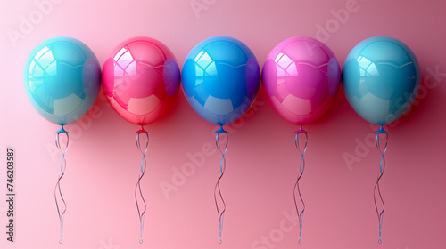 balloons isolated on pink background Pastel balloons on a pink background. Birthday party background  Copy space . Flat lay style