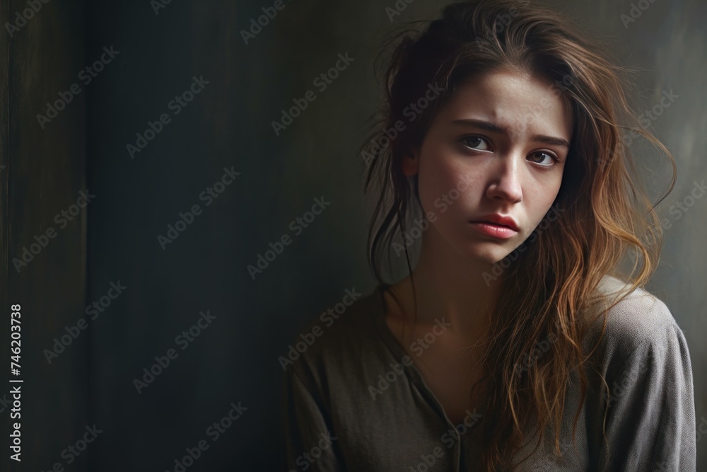Distraught Sad upset young woman. Tired young sad female stress pain. Generate Ai Distraught Sad upset young woman. Tired young sad female stress pain. Generate Ai