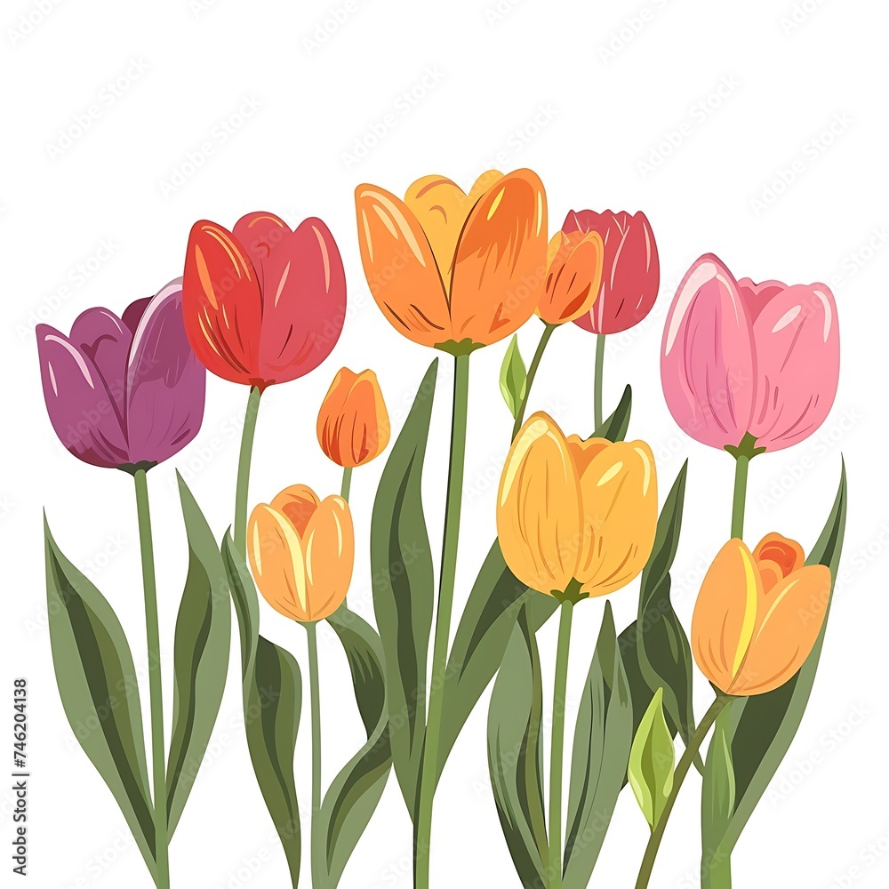 Whimsical Tulip Plant Vector: Adorable Floral Design, White Background Whimsical Tulip Plant Vector: Adorable Floral Design, White Background