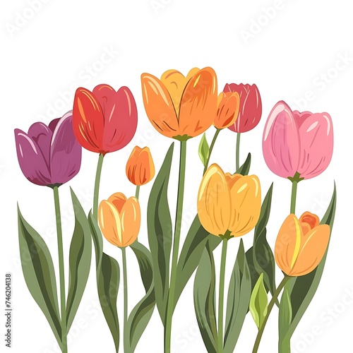 Whimsical Tulip Plant Vector  Adorable Floral Design  White Background