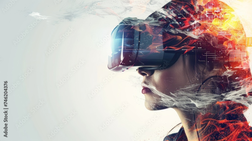 Confident woman wearing future technology concept glasses, virtual reality glasses Confident woman wearing future technology concept glasses, virtual reality glasses