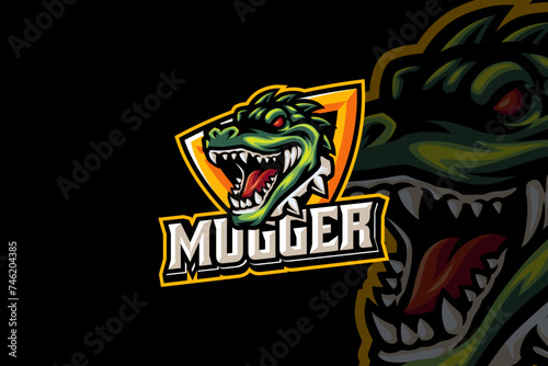 mugger crocodile mascot logo design for adventure, sport and esport team