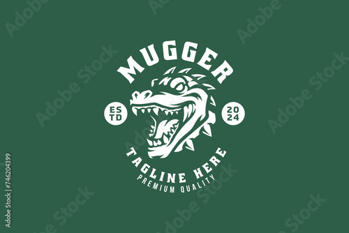 mugger crocodile badge logo design for adventure, sport and esport team