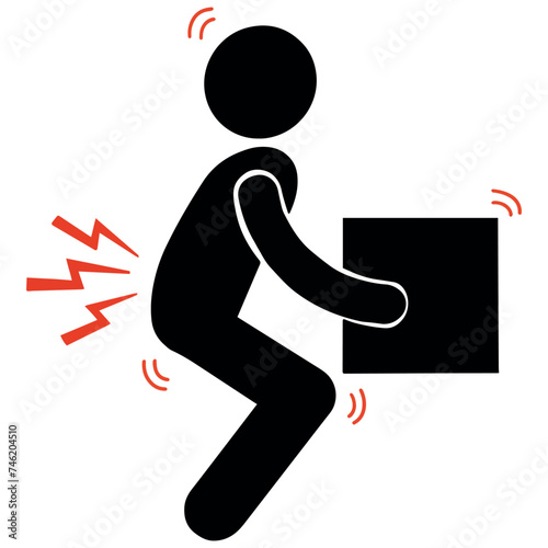 Vector man with back pain sprains while lifting weights