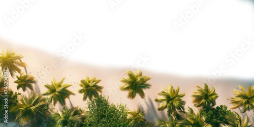 Top view sand sea beach with tropical palm tree leaves, Summer holiday vacation, isolated on white and transparent background photo