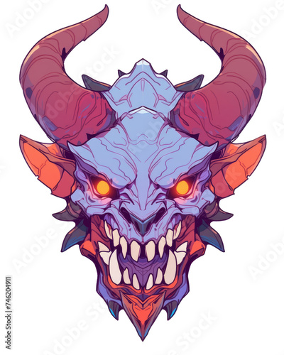 T-shirt design  angry horned devil monster face character isolated on transparent background. PNG file  Generative AI image