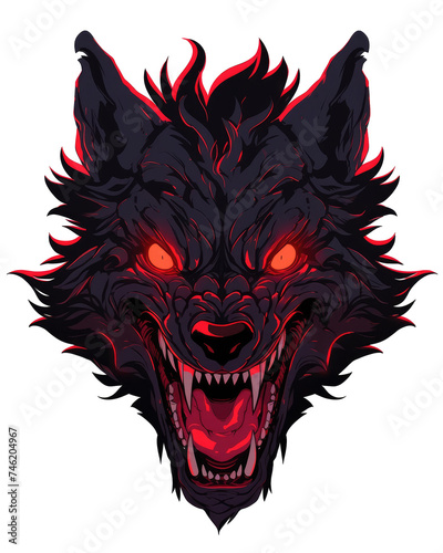 T-shirt design, angry lycanthrope monster face character isolated on transparent background. PNG file, Generative AI image