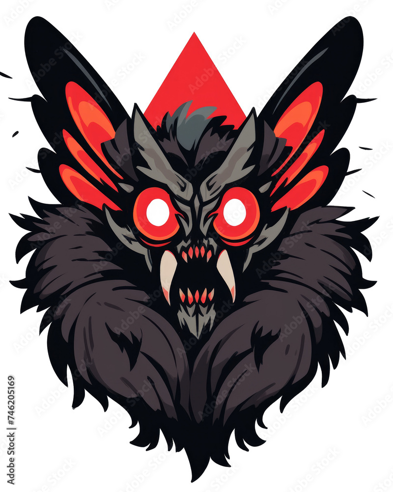 T-shirt design, angry Mothman monster face character isolated on
