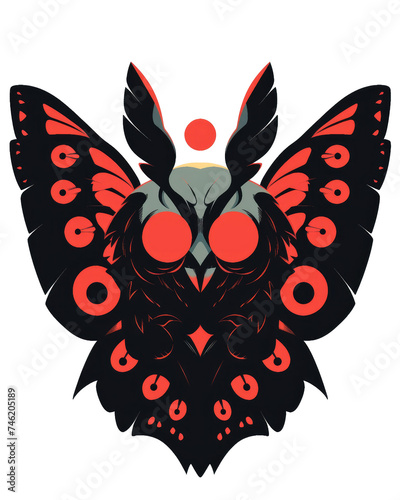 T-shirt design, angry Mothman monster face character isolated on transparent background. PNG file, Generative AI image photo