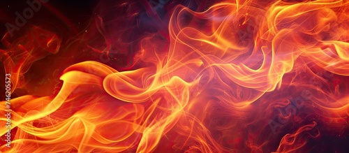Fiery flames ignite in an awe-inspiring display of red and yellow colors against an abstract background.