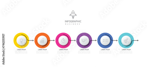 Vector infographic business presentation template with circular interconnection with 6 options. photo