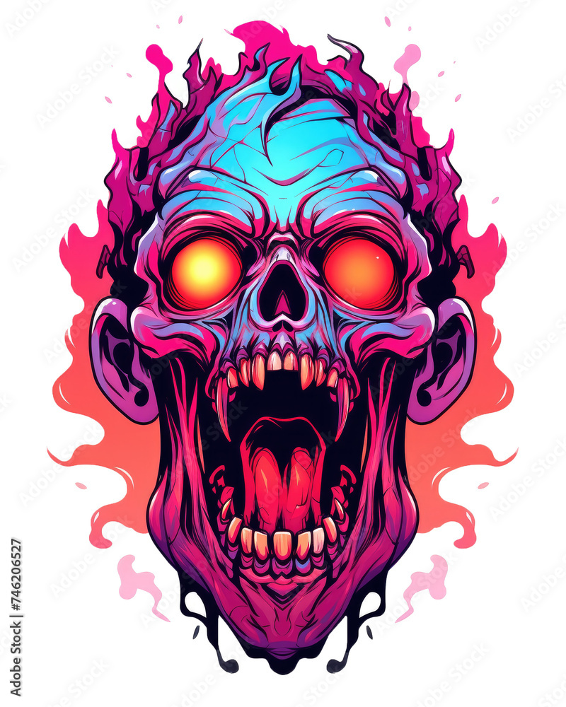 Fototapeta premium T-shirt design, angry skull ghost face monster face character isolated on transparent background. PNG file, Generative AI image