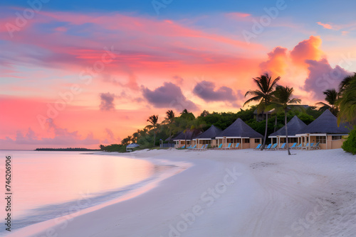 Mesmerizing Sunset View of Hn Beach with Crystal Clear Waters and Soft White Sands