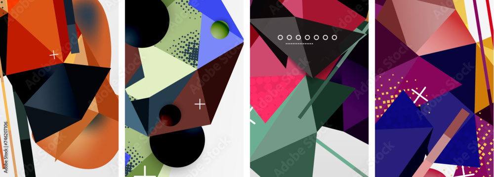 Geometric elements in abstract poster composition set. Vector illustration For Wallpaper, Banner, Background, Card, Book Illustration, landing page