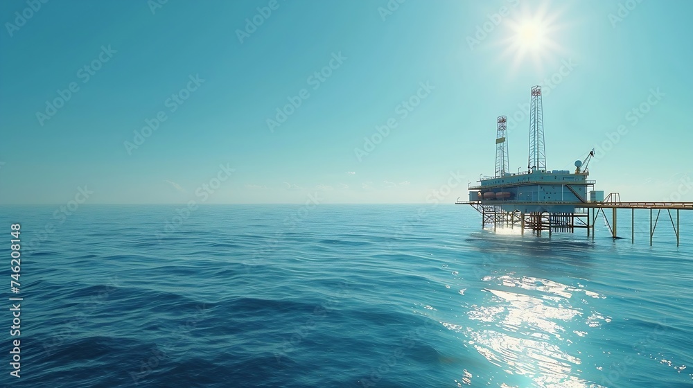 Generative AI : Silhouette of oil rig at sunset Generative AI : Silhouette of oil rig at sunset