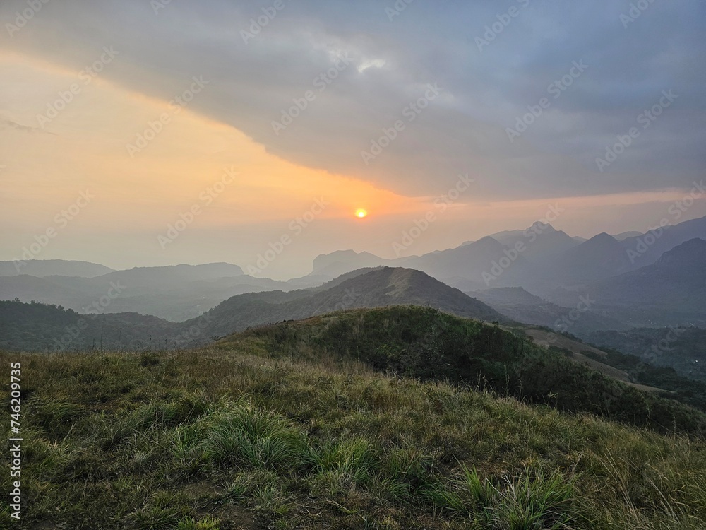 sunset in the Attappady Mountain valley, Palakkad, Kerala, India. 