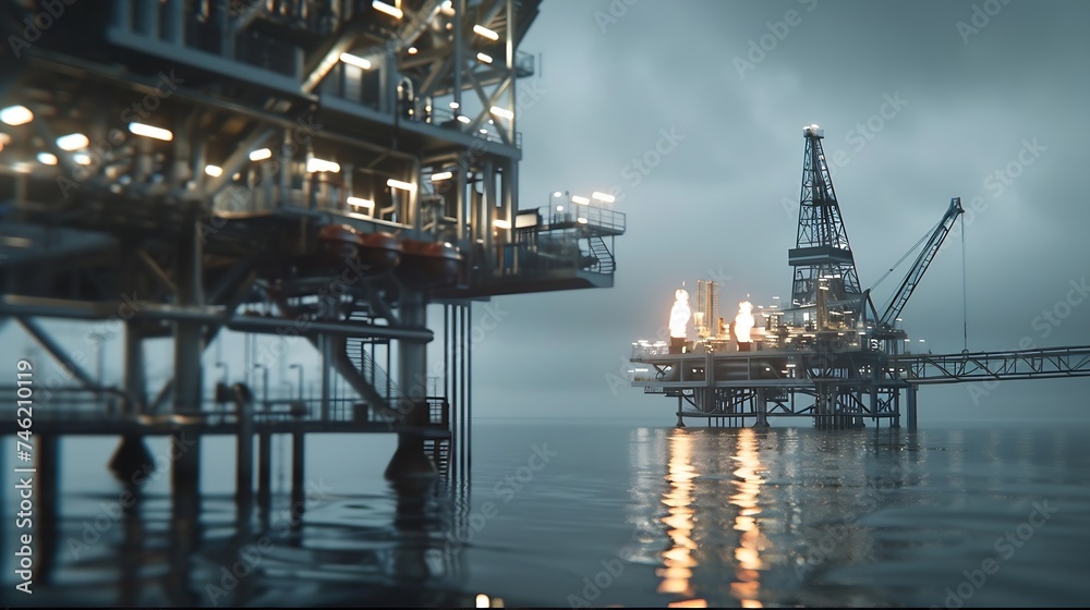 Generative AI : Oil and gas platform with gas burning, Power energy.