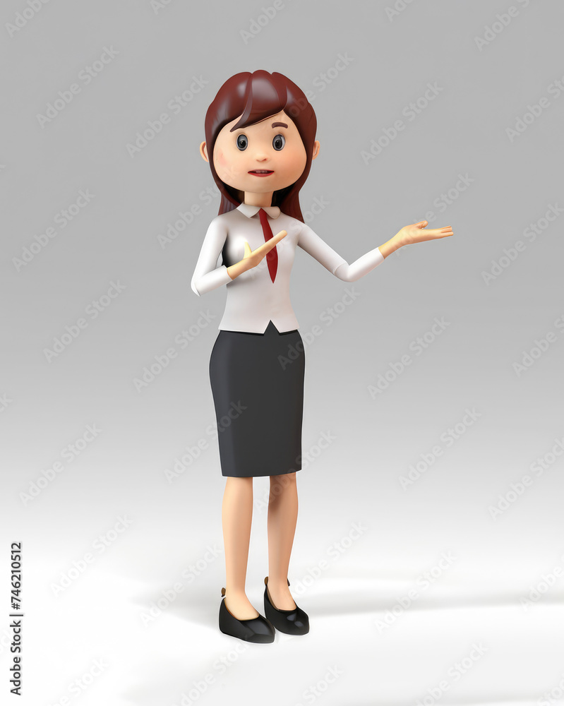 Cute woman holding hands gesture to empty spec business woman concept on white 3d rendering Cute woman holding hands gesture to empty spec business woman concept on white 3d rendering