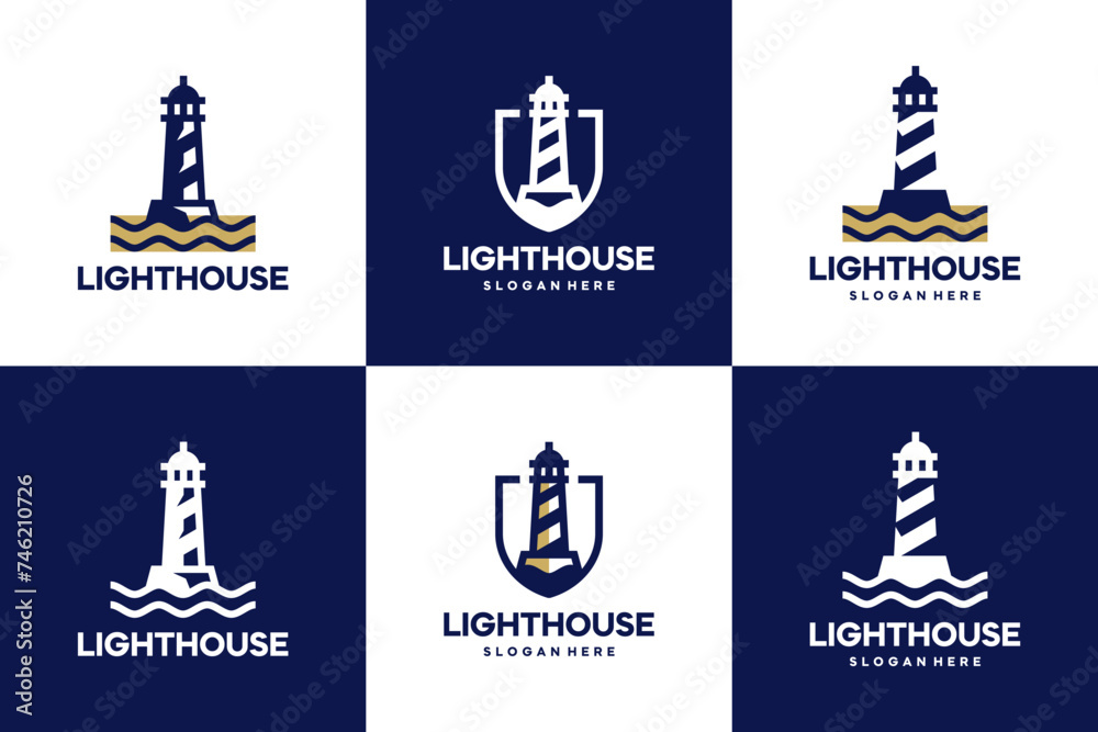 set of lighthouse logo , simple ,navigation, logo design template.
