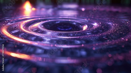 A detailed close-up view of a purple vortex-shaped circular object set against a blurred backdrop.