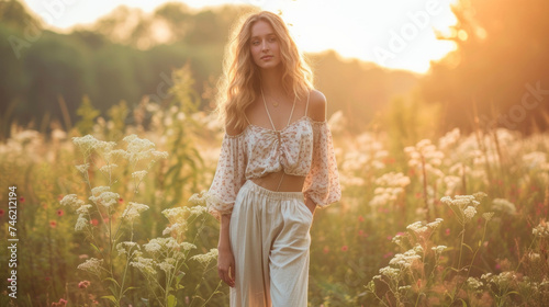 For a bohemianinspired look pair a flowy peasant top with highwaisted wideleg pants. The relaxed and airy feel of this outfit is perfect for a relaxing day at a countryside photo