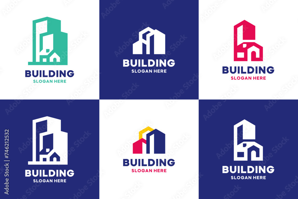 set of minimalist building logo ,cute style , simple style, modern , logo design inspiration.