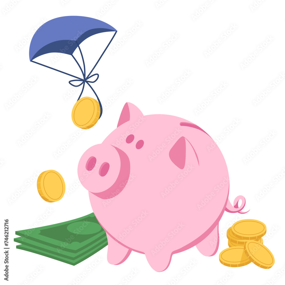 Fototapeta premium Saving money with piggy bank and cash